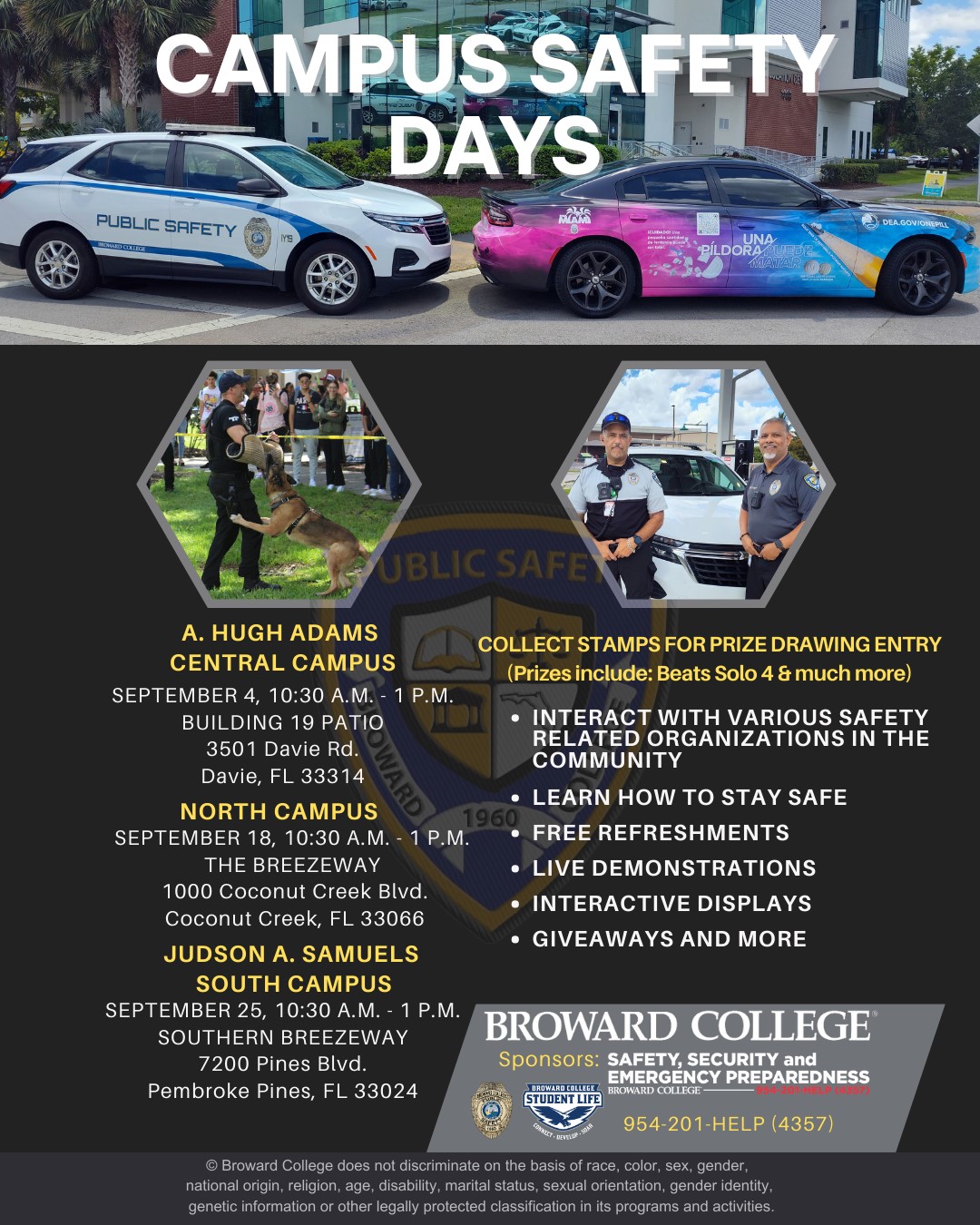 poster depicting public safety vehicles, k-9 demonstration, and officers